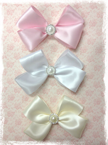 Baby & girl satin baby pink, ivory or white bow non slip hair clip. clip100