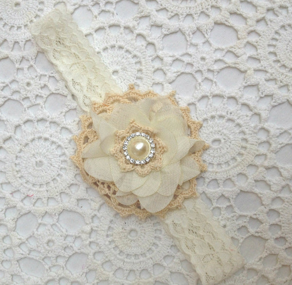 Baby, girl, lady ivory christening flower girl bridal fascinator flower headband FLHD67