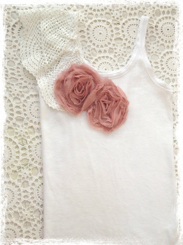 Baby, Girl & Lady rose pink & white vintage inspired singlet tank top.SINGLET55