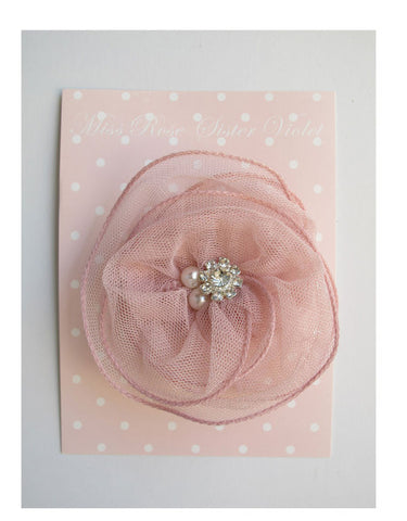Rose pink bling hair clip/brooch. CLIP108