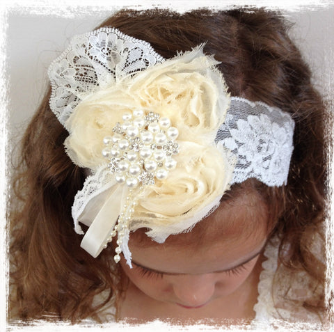 baby, girl, lady white or ivory christening flower girl bridal fascinator flower headband FLHD14