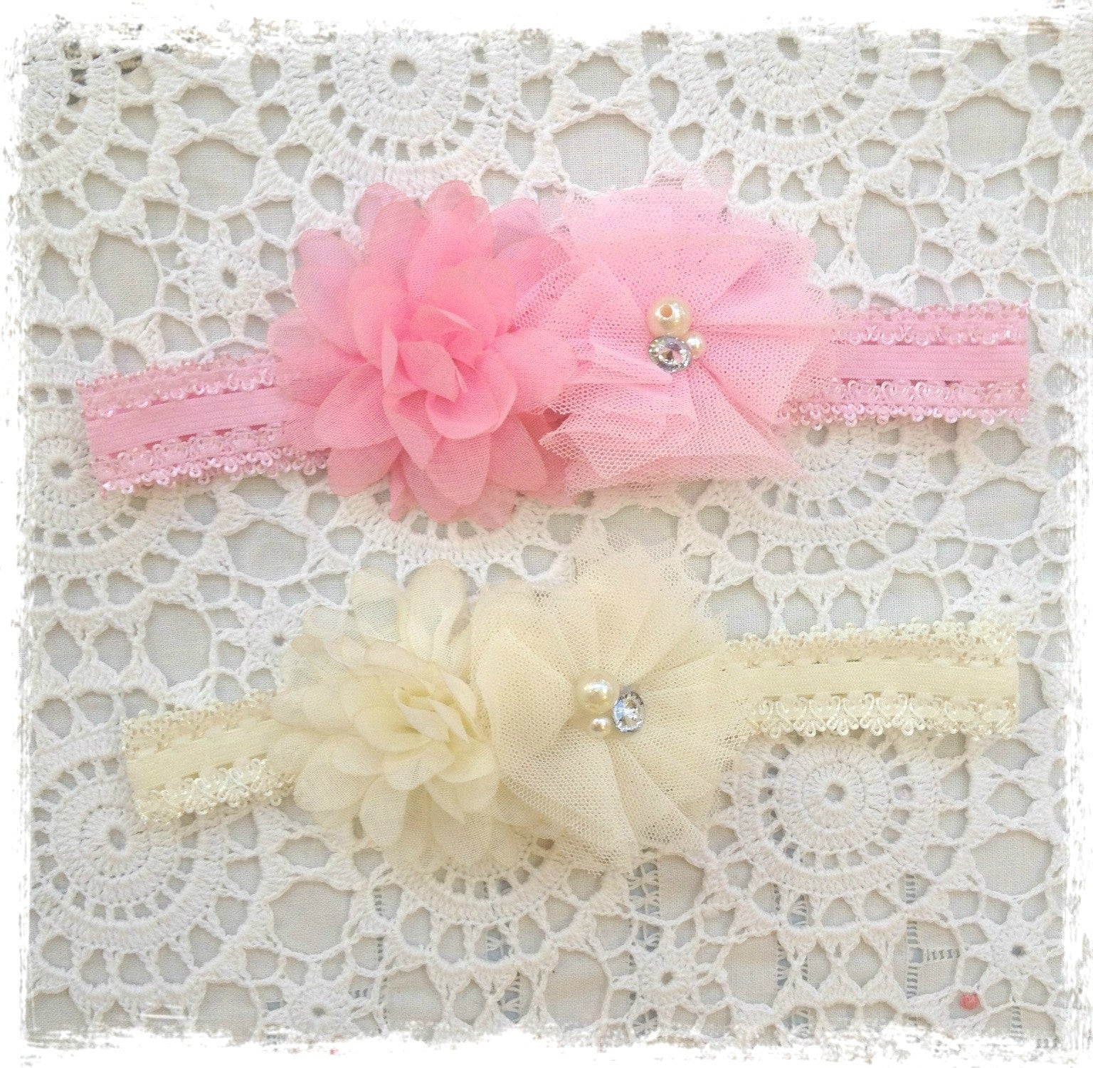 Baby & Girl Double Flower Headband - BRGN25