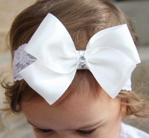 Baby, girl, lady white or ivory or pink christening flower girl bridal fascinator vintage bow headband BWHD17