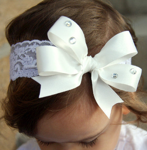 Baby, girl, lady white or ivory or pink christening flower girl bridal fascinator vintage bow headband BWHD06