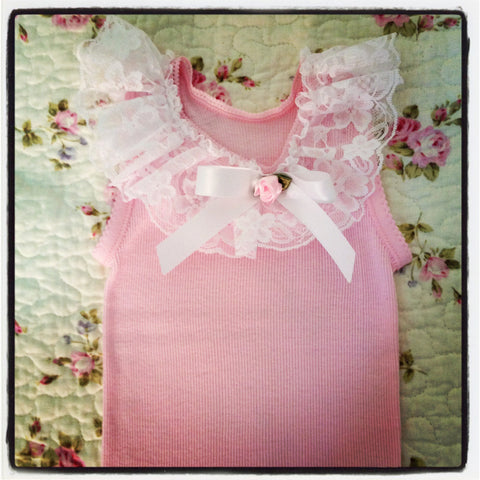 Baby to girl  pink top white or ivory vintage inspired singlet tank top.SINGLET02