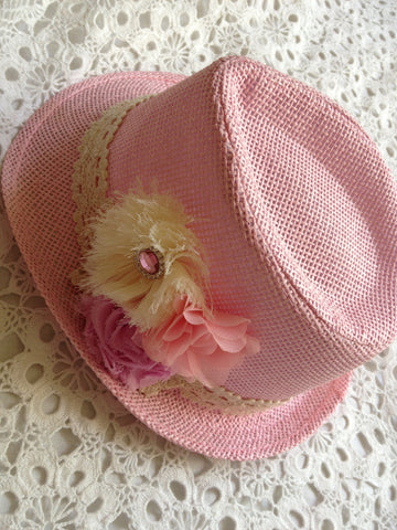 Pink floral fedora girl to lady hat. HAT02