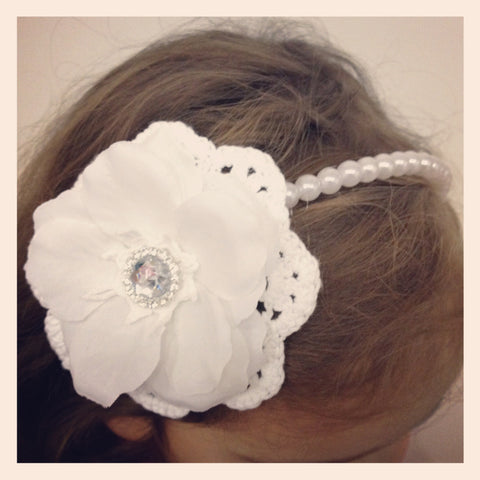 Girl & lady ivory or white vintage christening flower girl bridal fascinator pearl flower headband FLHD20