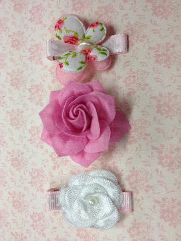 Baby & Girl pink floral non slip hair clip. clip61