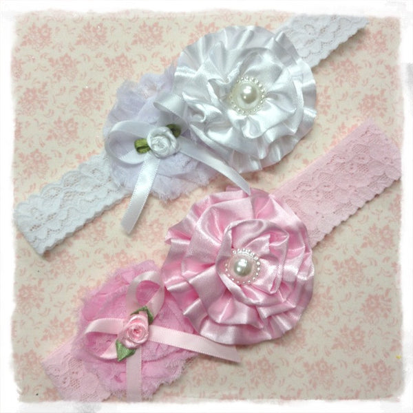 baby, girl, lady white or baby pink vintage christening flower girl bridal fascinator headband.BRGN04