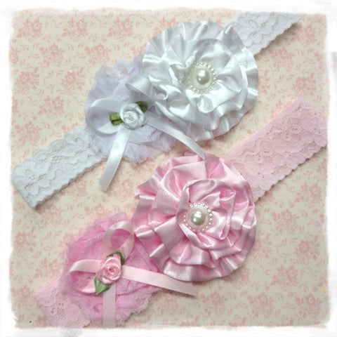 baby, girl, lady white or baby pink vintage christening flower girl bridal fascinator headband.BRGN04