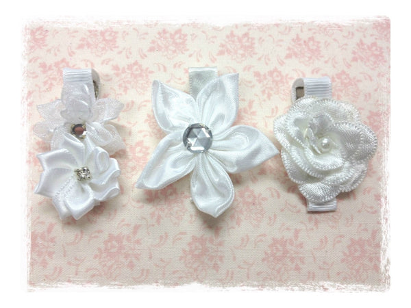 Baby & girl white floral non slip hair clip christening flower girl.clip60