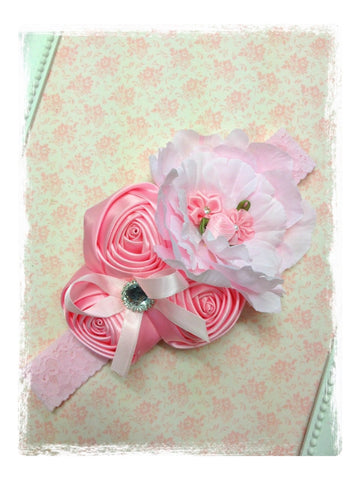 Baby, girl, lady white, ivory or pink vintage christening flower girl bridal fascinator lace flower headband  FLHD56