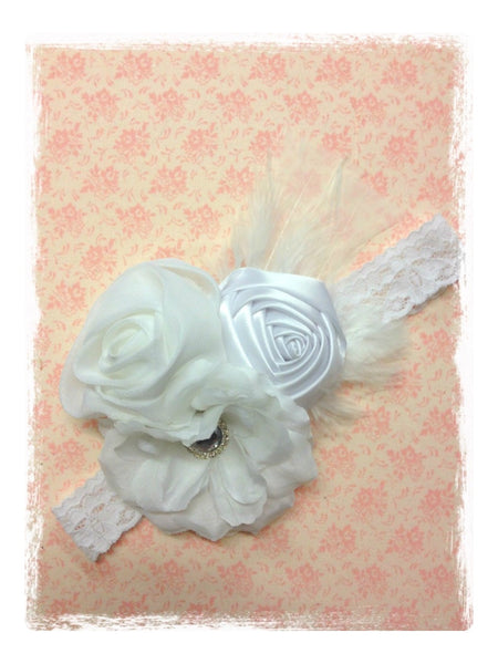 Baby, girl, lady white or ivory vintage christening flower girl bridal fascinator lace flower headband FLHD37