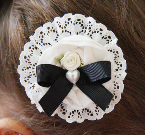 Baby girl lady ivory white or black flower non slip hair clip christening flower girl.clip20