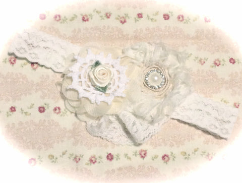 Baby, girl, lady white or ivory vintage christening flower girl bridal fascinator lace flower headband