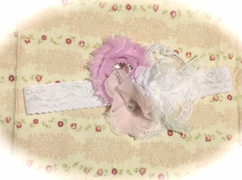 Baby, girl, lady pink white christening flower girl bridal fascinator flower headband