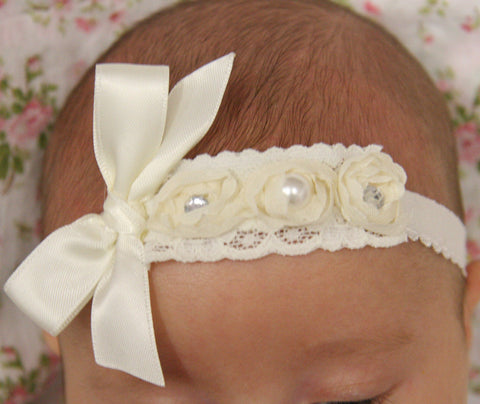 Baby, girl, lady ivory and pink christening flower girl bridal fascinator vintage bow flower headband
