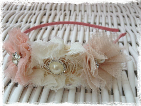 Baby, girl, lady ivory and rose pink christening flower girl bridal fascinator Alice flower headband FLHD64