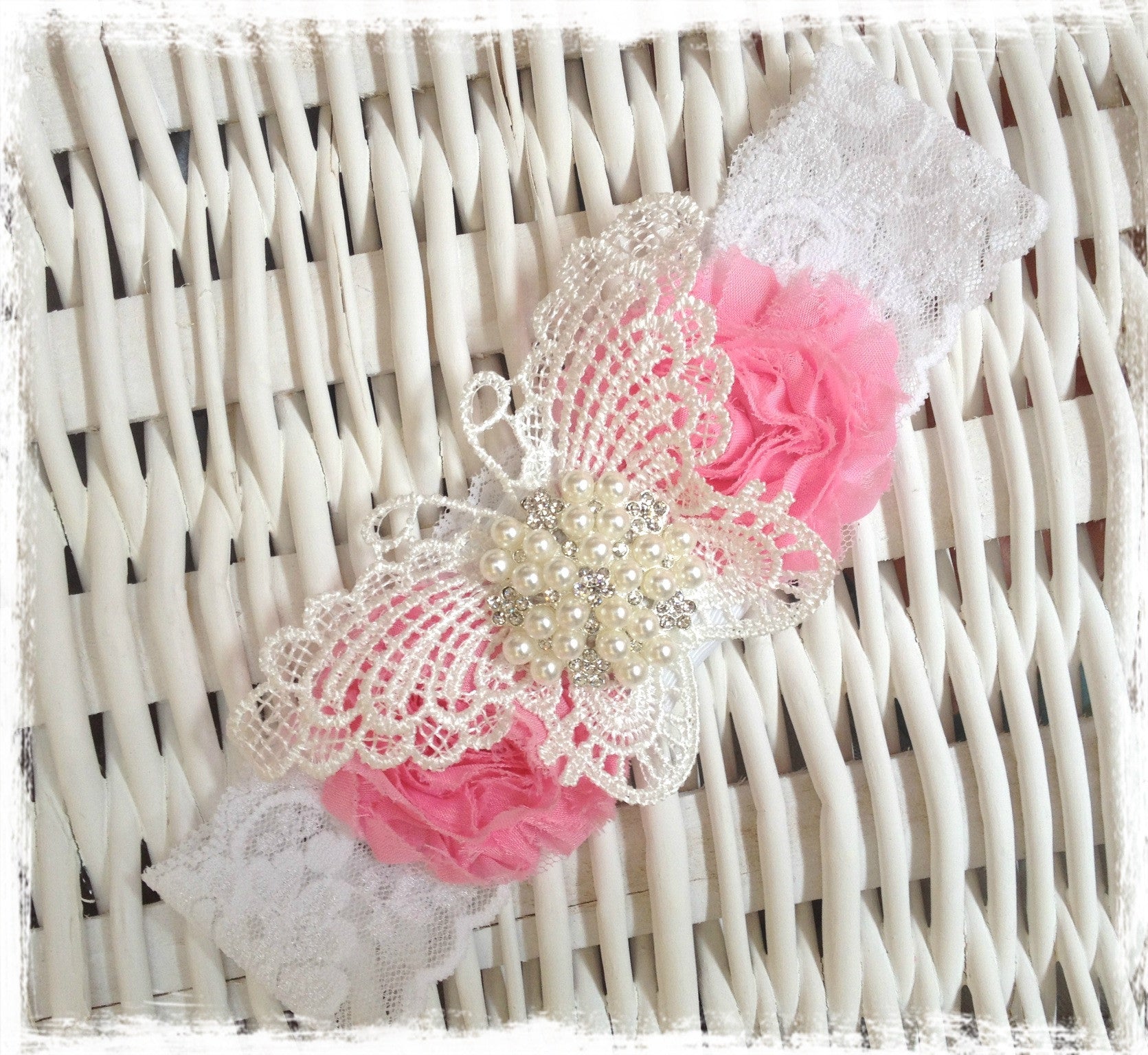 Baby, girl, pink, ivory or white christening flower girl bridal fascinator flower headband FLHD60