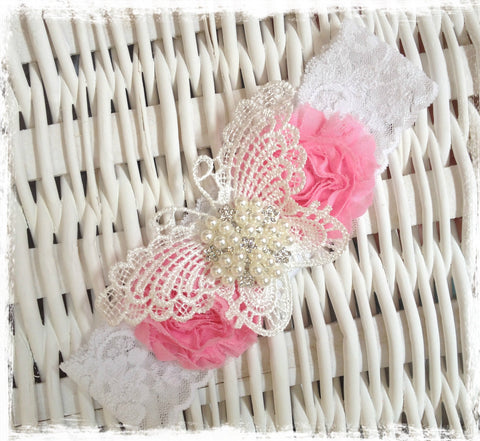 Baby, girl, pink, ivory or white christening flower girl bridal fascinator flower headband FLHD60