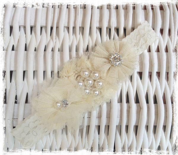 Baby, girl, lady ivory christening flower girl bridal fascinator flower headband FLHD61