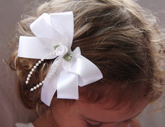 Baby & Girl Satin Bow Gem or Pearl Hair Clip - Clip04