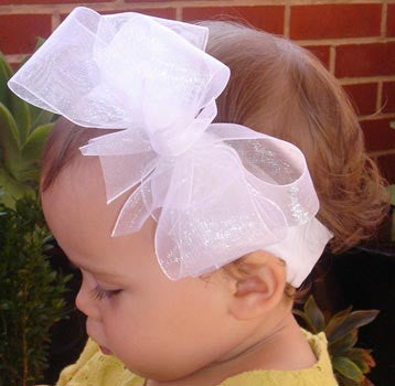 baby & girl white pink or ivory christening flower girl bridal fascinator organza bow headband