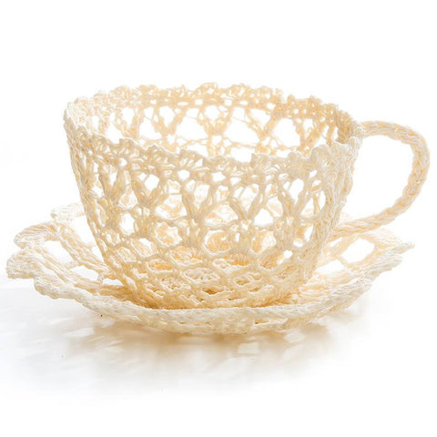 Crochet teacup and saucer-white, ivory or pink