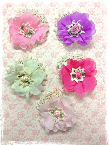Baby & girl pink, purple or ivory floral non slip hair clip. clip99
