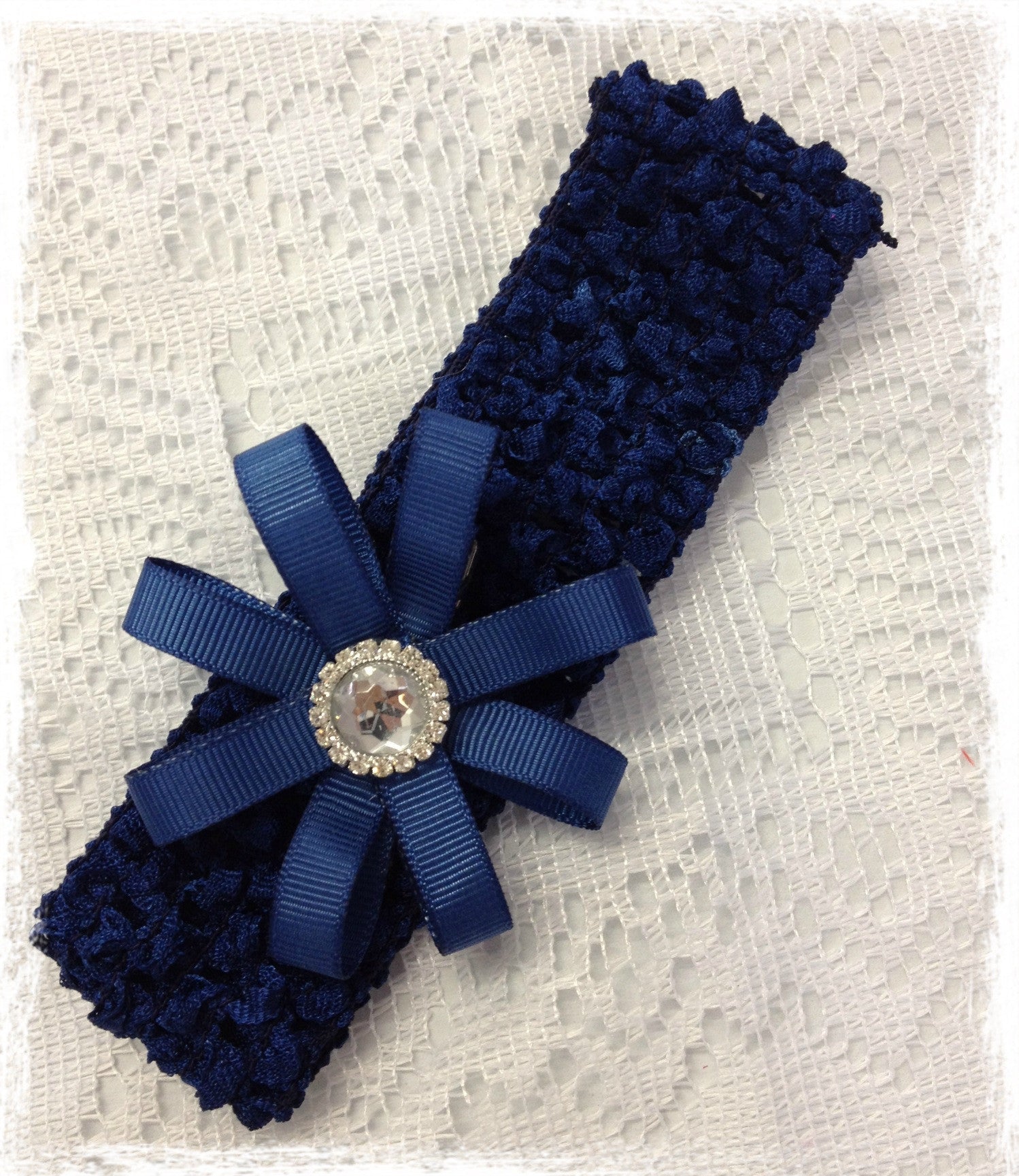 NAVY BLUE RIBBON FLOWER HEADBAND BRGN20