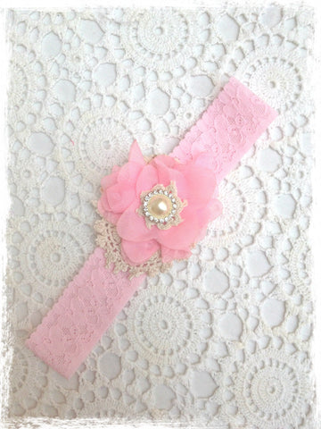 Baby, girl, lady pink, ivory or white christening flower girl bridal fascinator flower headband FLHD65