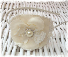 Baby, girl, lady white or ivory christening flower girl bridal fascinator Alice flower headband FLHD62