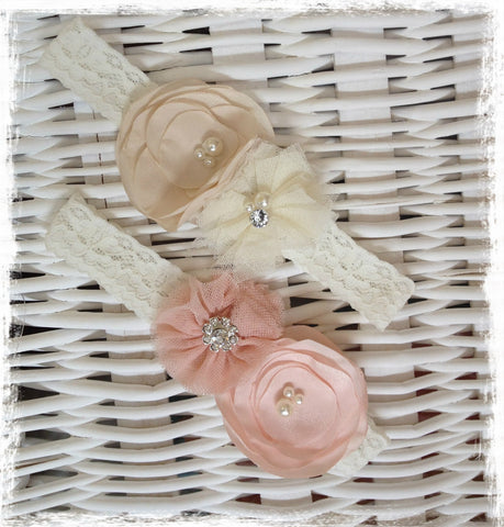 Baby, girl, lady cream or pink christening flower girl bridal fascinator flower headband FLHD28