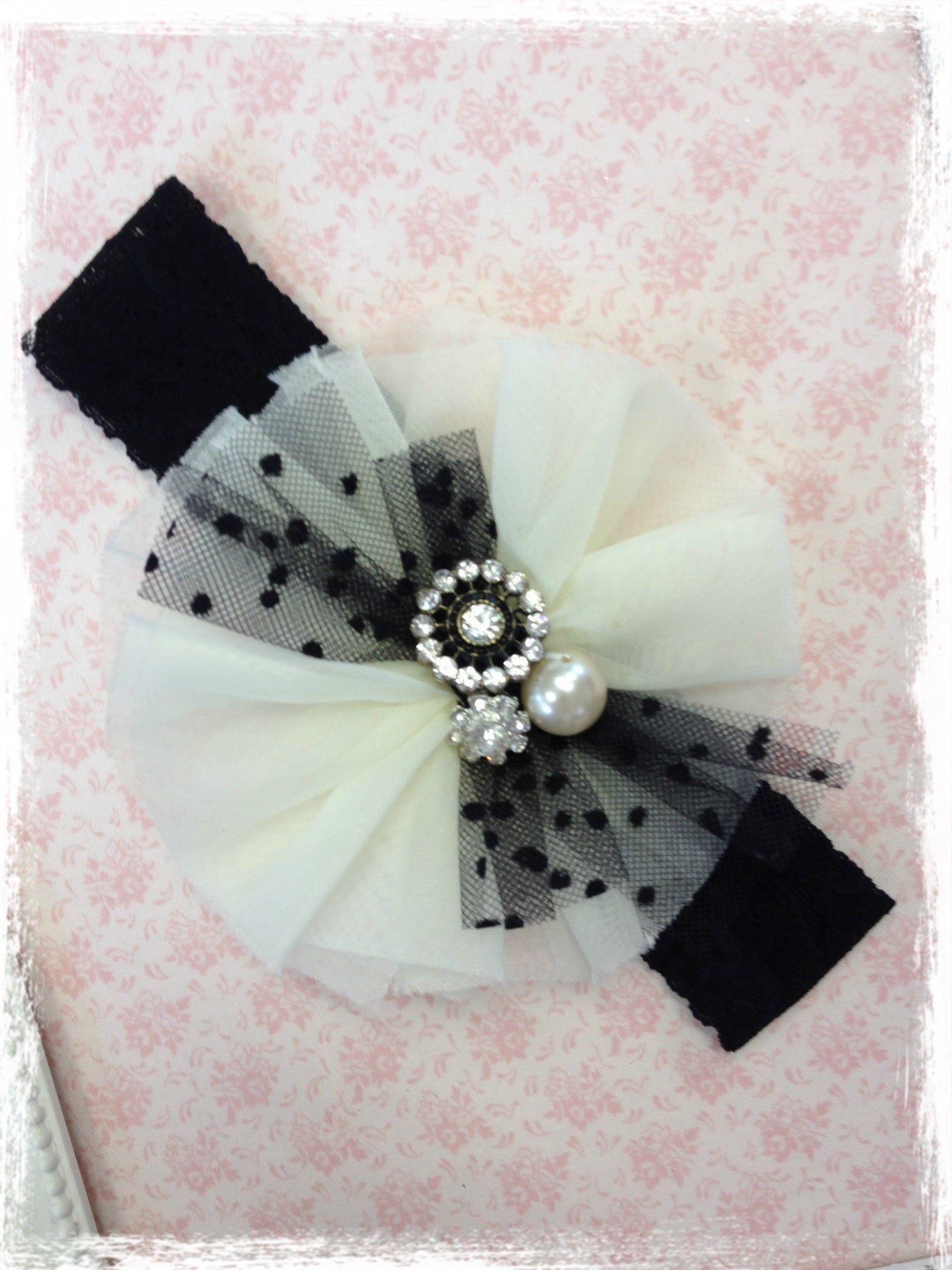 Baby, girl, lady black and ivory christening flower girl bridal fascinator flower headband FLHD30
