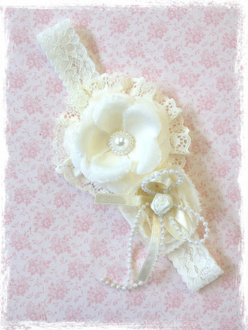 Baby, girl, lady ivory or white christening flower girl bridal fascinator flower headband FLHD32