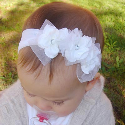 white baby, girl, lady vintage christening flower girl bridal flower headband FLHD05