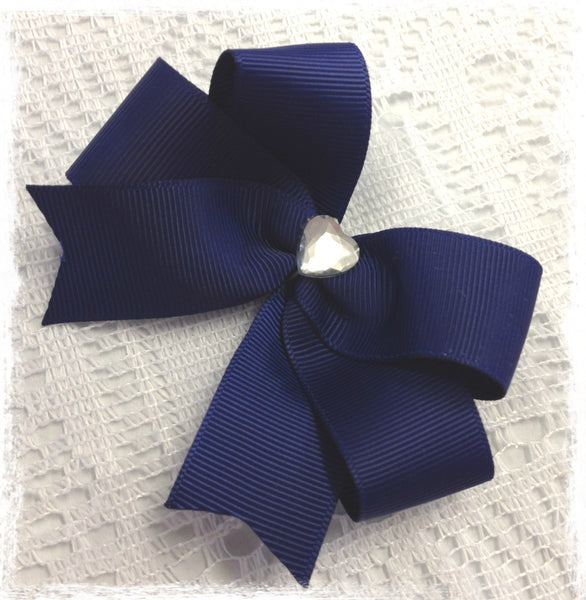 Baby & girl school navy blue grosgrain bow non slip hair clip.clip91