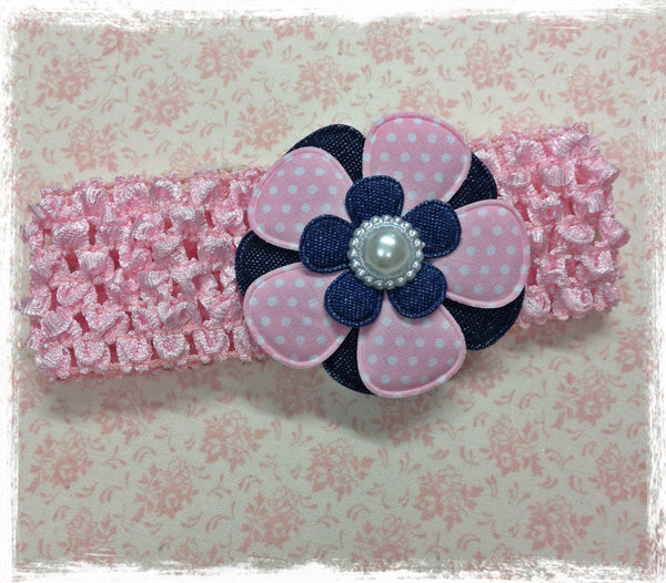 PINK AND NAVY BLUE FLOWER HEADBAND BRGN29