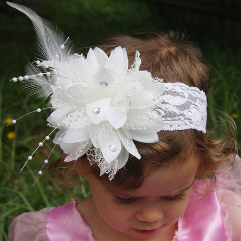ivory baby, girl or lady vintage christening flower girl bridal fascinator headband FLHD06
