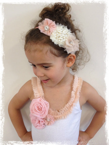Girl & lady ivory or rose pink vintage christening flower girl bridal fascinator pearl flower headband FLHD52