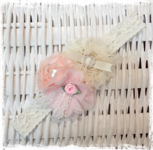 Baby, girl, lady pink and ivory christening flower girl bridal fascinator flower headband FLHD34