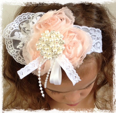 Baby, girl, lady white or pink christening flower girl bridal fascinator flower headband FLHD26
