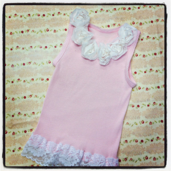 Baby to girl  white & pink top vintage inspired singlet tank top.SINGLET04