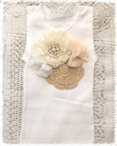 Handmade Newborn to Toddler crochet and flower vintage inspired singlet tank top