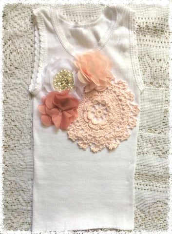 Handmade newborn to girl crochet and flower vintage inspired singlet tank top