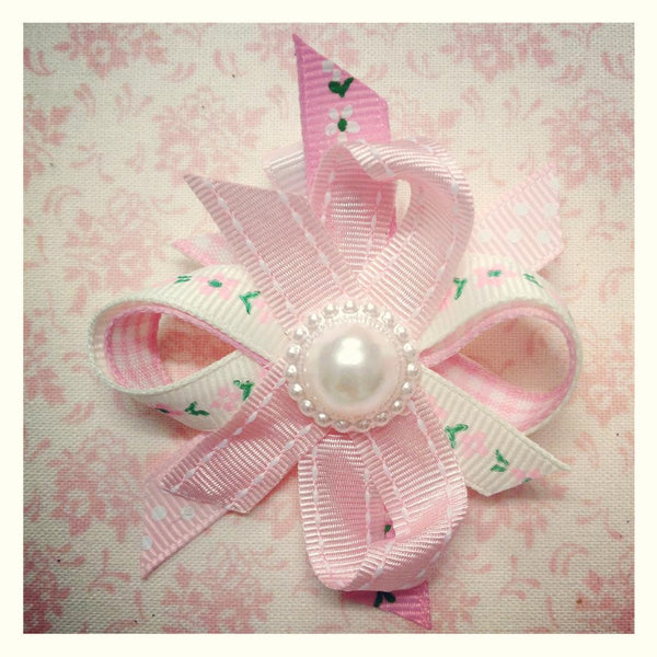 Baby & girl pink or white floral spotty flower on hair clip.clip35