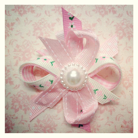 Baby & girl pink or white floral spotty flower on hair clip.clip35