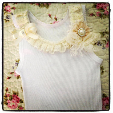 Baby to girl ivory or white vintage inspired singlet tank top.SINGLET01