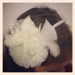 Girl & lady ivory, pink or white vintage christening flower girl bridal fascinator pearl flower headband FLHD21