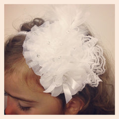 Girl & lady ivory, pink or white vintage christening flower girl bridal fascinator pearl flower headband FLHD21